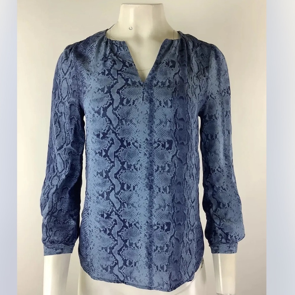 Joie Sz Xs 100% Silk Python Print Popover Blouse … - image 1